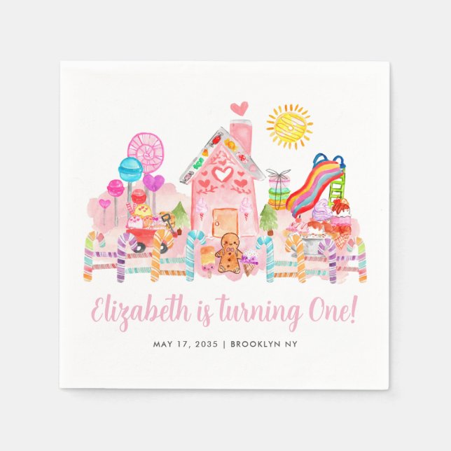 Cute Sweet Celebration Candyland Kids Birthday Napkins (Front)