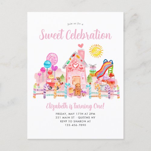 Cute Sweet Celebration Candyland Kids Birthday Postcard