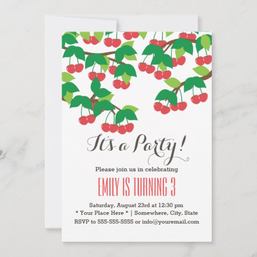 Cute Sweet Cherries Birthday Party Invitations 5" X 7" Invitation Card