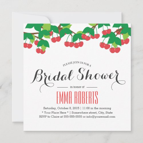 Cute Sweet Cherries Bridal Shower Invitations 5.25" Square Invitation Card