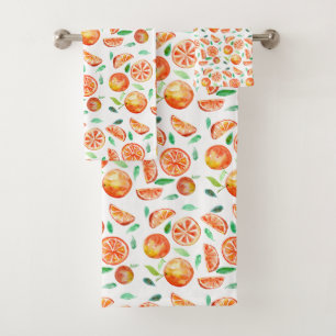 Cute Sweet Citrus Orange Fruit Watercolor Summer Bath Towel Set