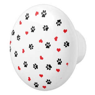 Cute sweet clear black paw red heart pattern ceramic knob