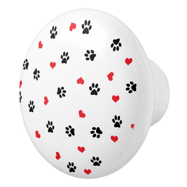 Cute sweet clear black paw red heart pattern ceramic knob (Right)