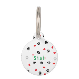 Cute sweet clear pet paw and red heart pattern pet ID tag