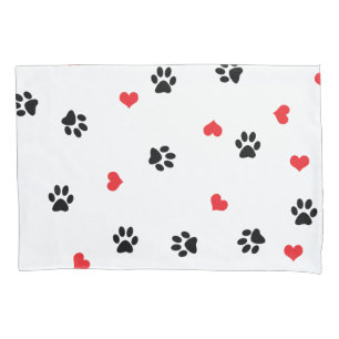 Cute sweet clear pet paw and red heart pattern pillowcase