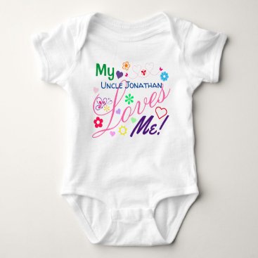 Cute Sweet Colorful Girly My Uncle Loves Me Baby Bodysuit