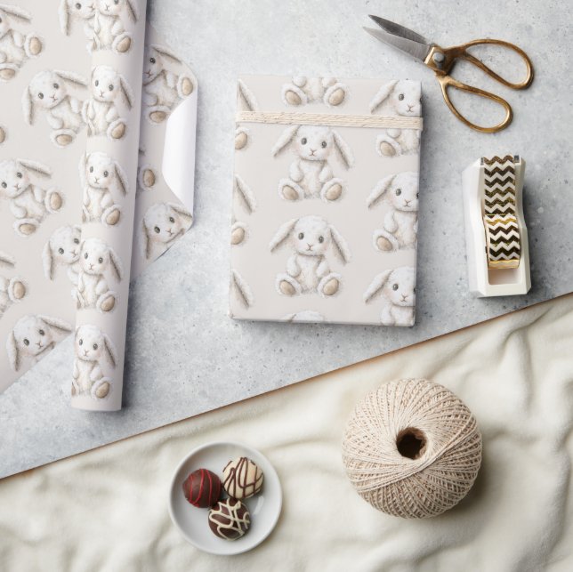 Cute Sweet Cream White Bunnies Christmas Wrapping Paper (Crafts)