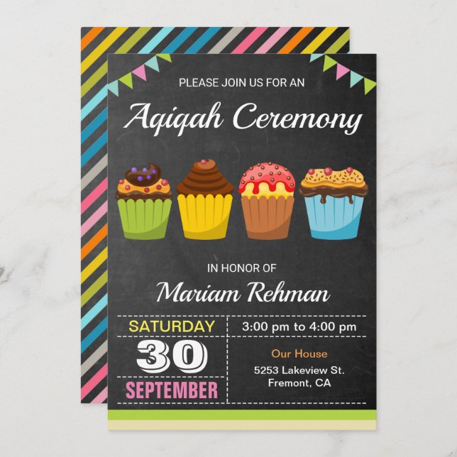 Cute Sweet Cupcake Aqeeqah | Aqiqah Ceremony Invitation (Front/Back)