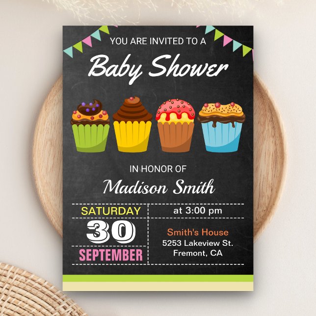 Cute Sweet Cupcake Baby Shower Invitation (Creator Uploaded)