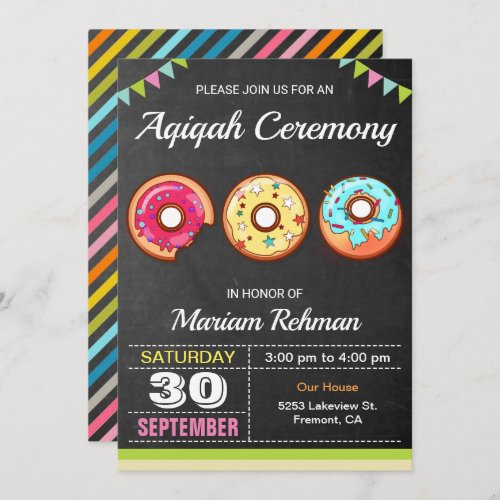 Cute Sweet Donut Aqeeqah  Aqiqah Ceremony Invitation