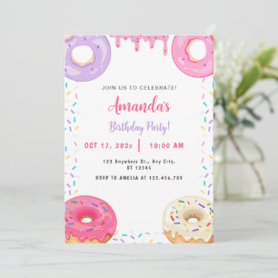 Cute Sweet Donut Birthday Invitation