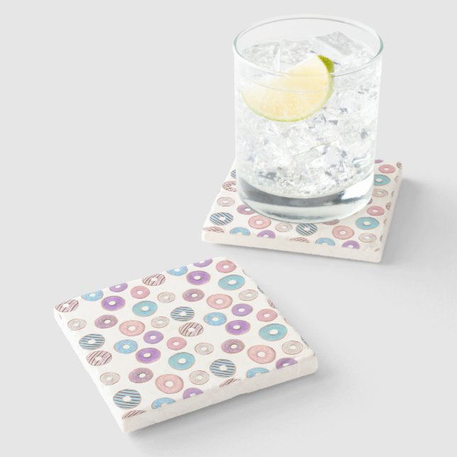 Cute sweet Donut solid white background sprinkles Stone Coaster (Side)