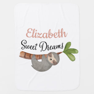 Cute Sweet Dream Baby Girl Sloth Monogram Blanket