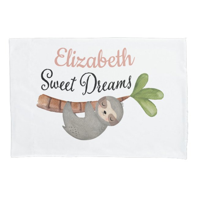 Cute Sweet Dream Girl Sloth Monogram Pillow Case (Front)