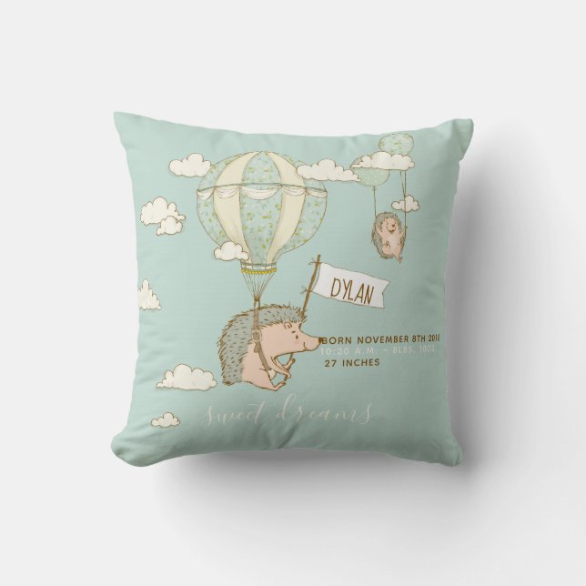 Cute Sweet Dreams Birth Stats Nursery Throw Pillow (Front)