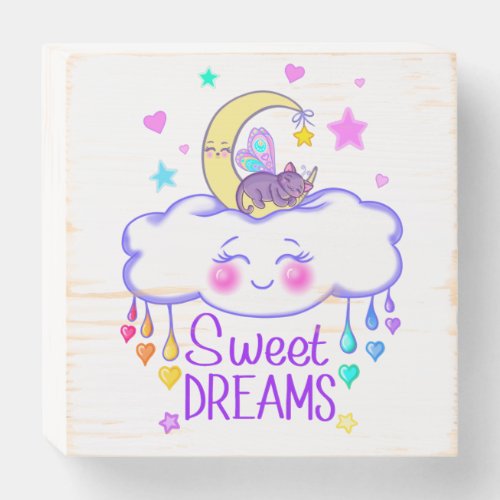 Cute Sweet Dreams Kawaii Nursery Wall Art Wooden Box Sign