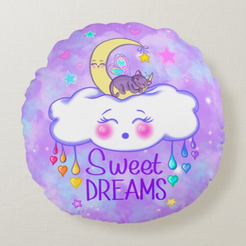 Cute Sweet Dreams Kawaii Round Pillow
