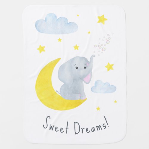 Cute Sweet Dreams Quote Moon Elephant Baby Blanket