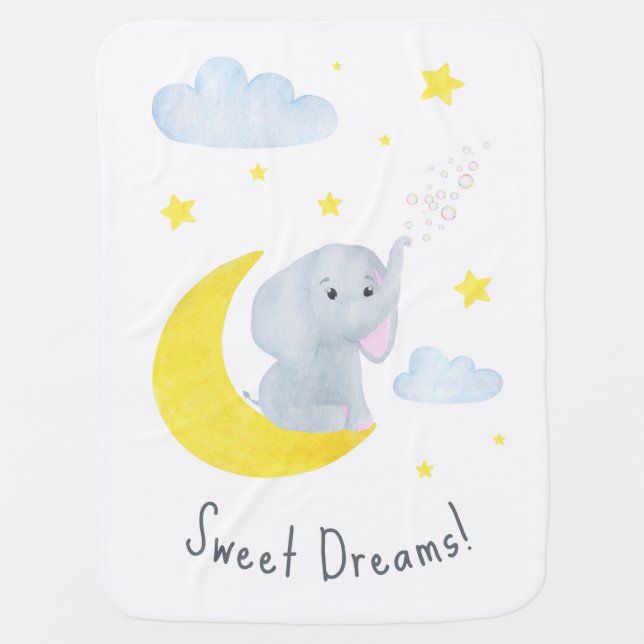 Cute Sweet Dreams Quote Moon Elephant Baby Blanket (Front)