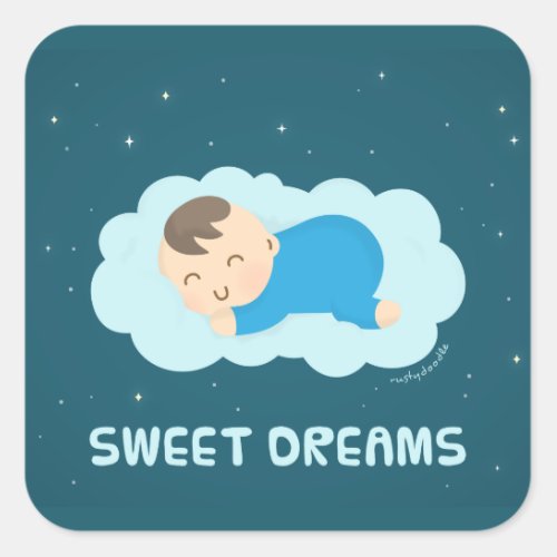 Cute Sweet Dreams Sleeping Baby Boy Square Sticker