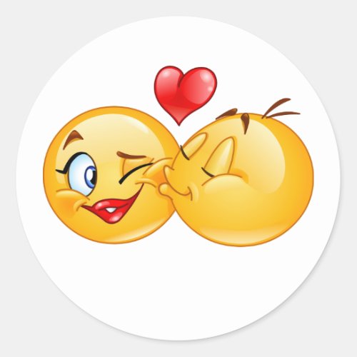 cute sweet emoji love hearts kiss classic round sticker