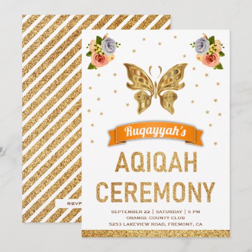 Cute Sweet Floral Gold Butterfly Girls Aqiqah