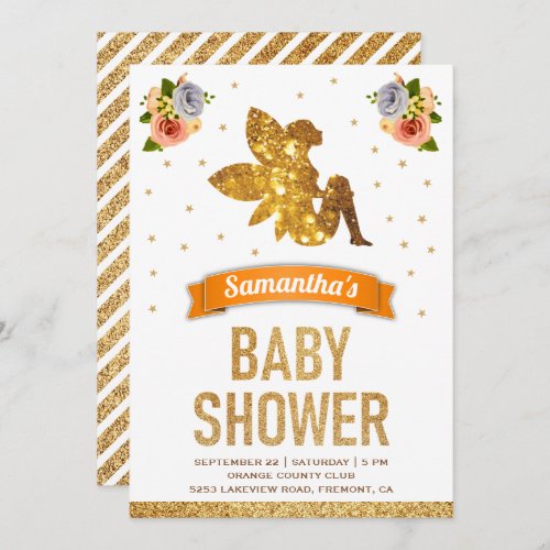 Cute Sweet Floral Magical Fairy Girls Baby Shower Invitation