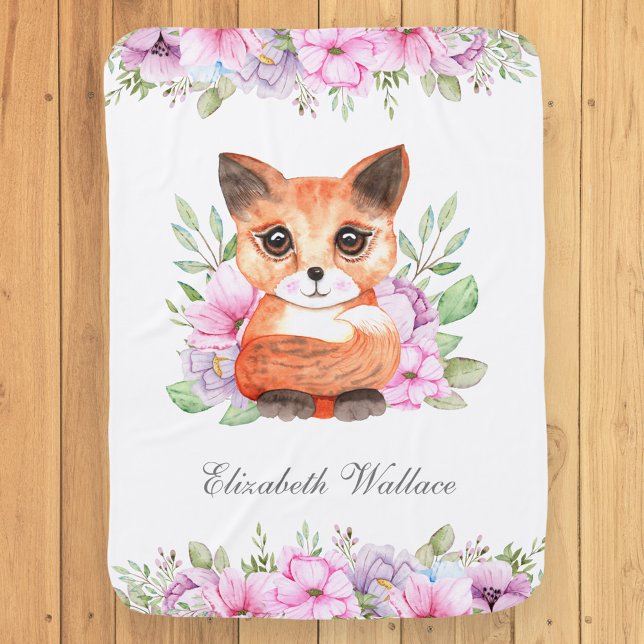Cute Sweet Girly Pink Floral Fox Baby Blanket (Creator Uploaded)