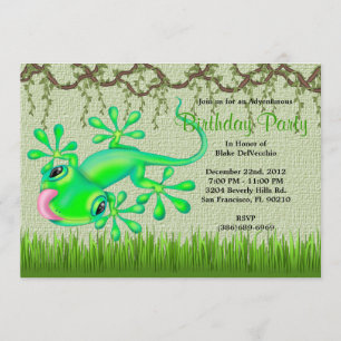 CUTE Sweet Green Lizard Vines Jungle Birthday Invitation