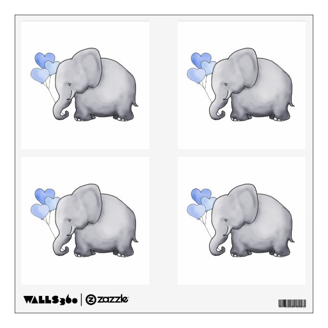 Cute Sweet Heart Balloon Elephant Nursery Wall Decal (Front)