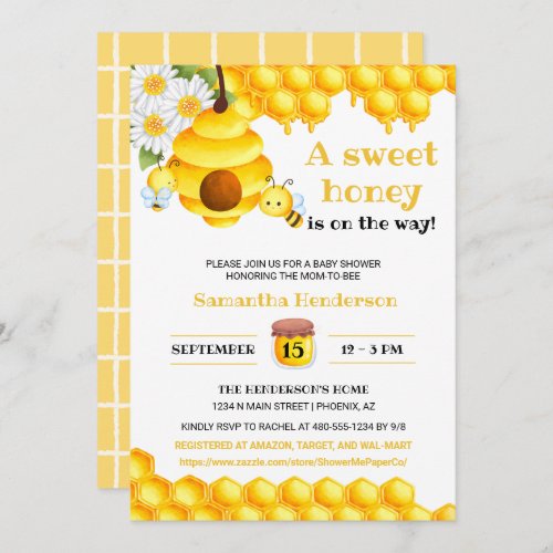 Cute Sweet Honey bee Baby Shower Gender Neutral Invitation