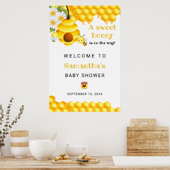 Cute Sweet Honey bee Welcome Baby Shower Poster (Kitchen)