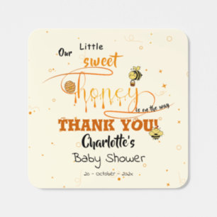 Cute Sweet Honey & Kawaii Eyeball Text Baby Shower Square Sticker