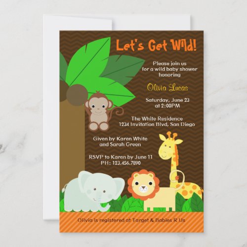 Cute Sweet Jungle Animals Baby Boy Baby Shower Personalized Invite