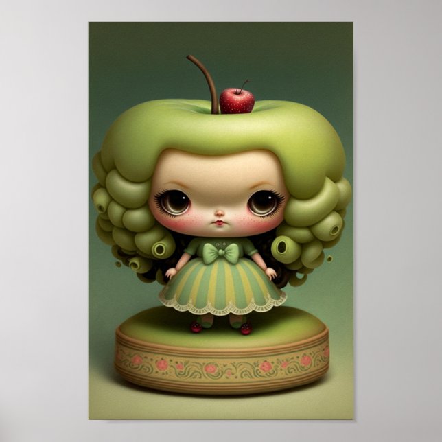 Cute Sweet Kawaii Green Apple Girl Poster (Front)