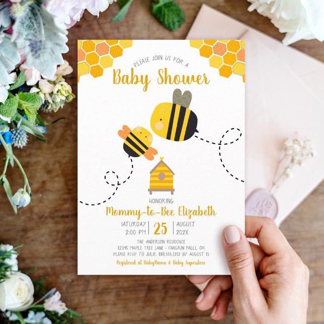 Cute Sweet Kawaii Mommy to Bee Themed Baby Shower Invitation (Creator Uploaded)