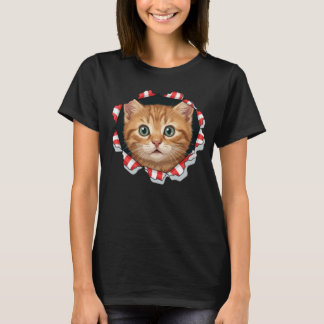 Cute Sweet Kitten Peeking Through Torn Fabric T-Shirt