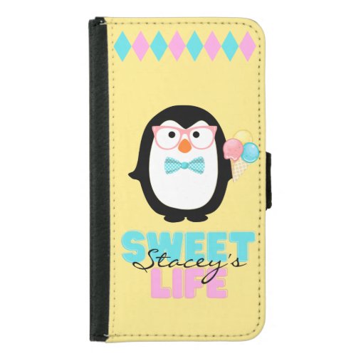 Cute Sweet Life Penguin Ice Cream Cone Samsung Galaxy S5 Wallet Case