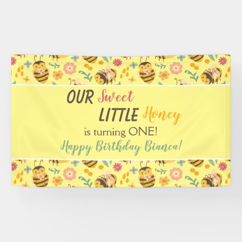 Cute Sweet Little Honey Bumble Bee Birthday Banner