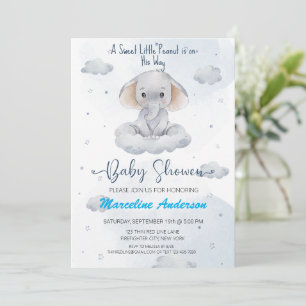 Cute Sweet Little Peanut Elephant Baby Shower Invitation