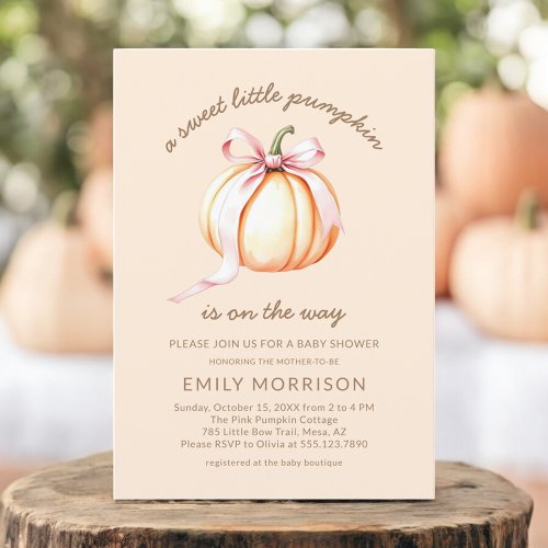 Fall Little Pumpkin Pink baby shower invitation