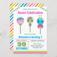 Cute Sweet Lollipop Candy Land Birthday Party Invitation