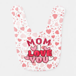 cute sweet love u mom Pink Small hearts Baby Bib