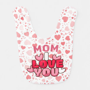 cute sweet love u mom Pink Small hearts Baby Bib