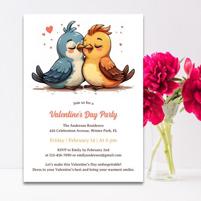 Cute Sweet Lovebirds Valentine's Day Party Invitation (Cute Sweet Lovebirds Valentine's Day Party Invitation)