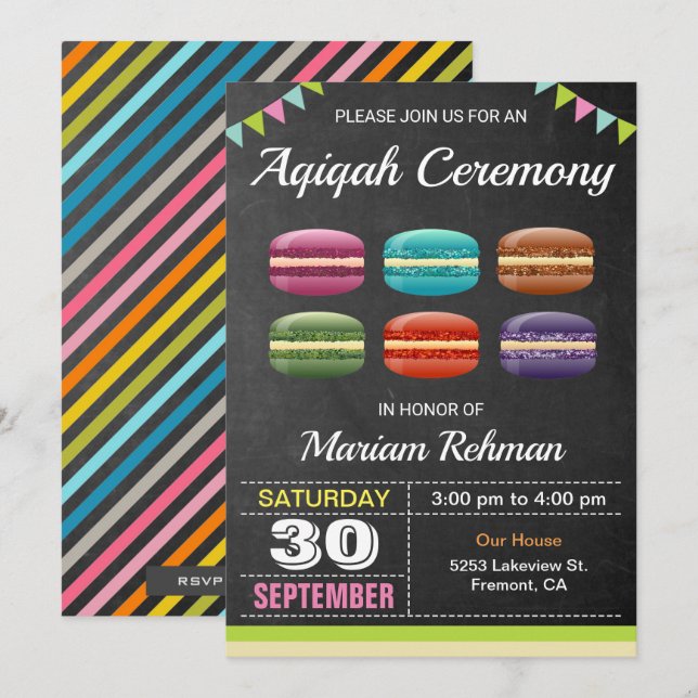 Cute Sweet Macarons Aqeeqah | Aqiqah Ceremony Invitation (Front/Back)