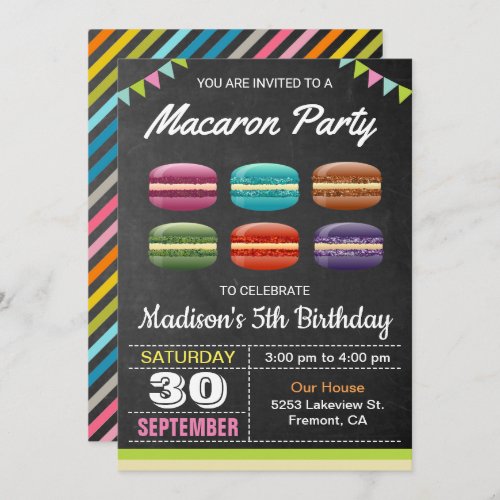 Cute Sweet Macarons Birthday Party Invitation