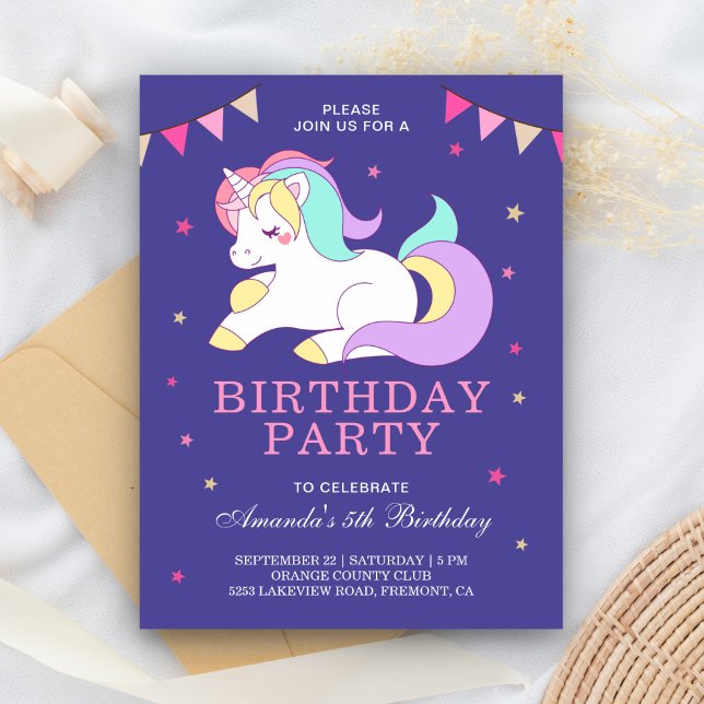 Cute Sweet Magical Unicorn Birthday Party Invitation Postcard (Creator Uploaded)