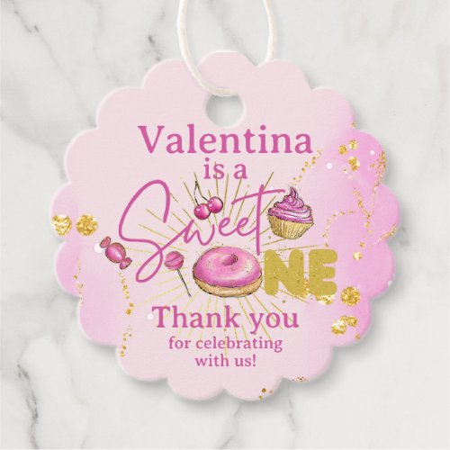 Cute Sweet One 1st Birthday Pink Faux Gold Glitter Favor Tags