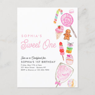 Cute SWEET ONE Candy Kids Candyland 1st Birthday Postcard